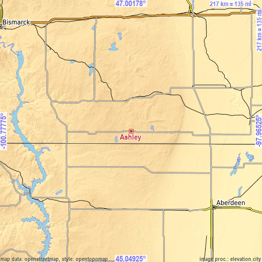 Topographic map of Ashley