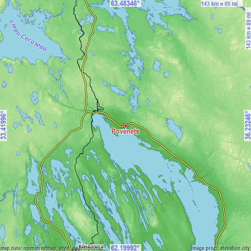 Topographic map of Povenets