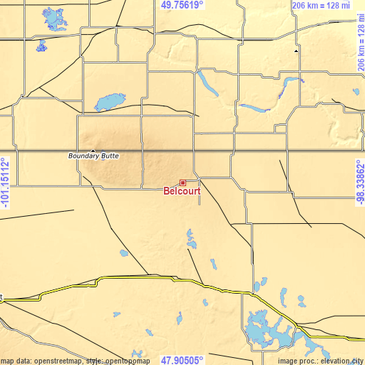 Topographic map of Belcourt