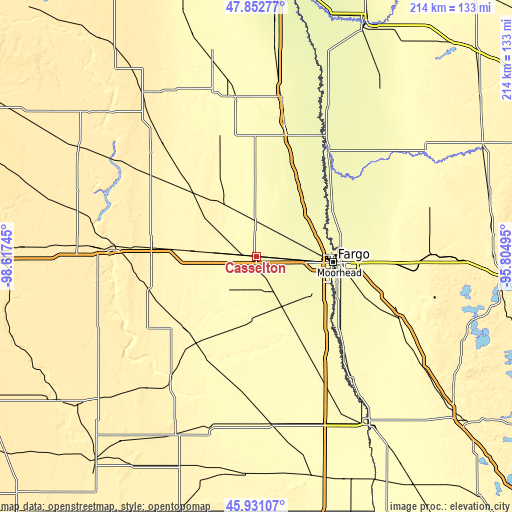 Topographic map of Casselton