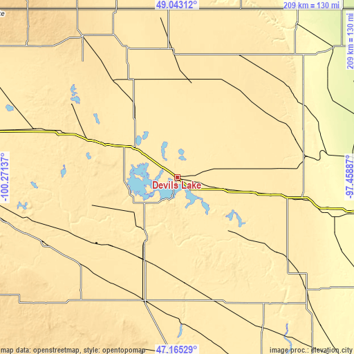 Topographic map of Devils Lake