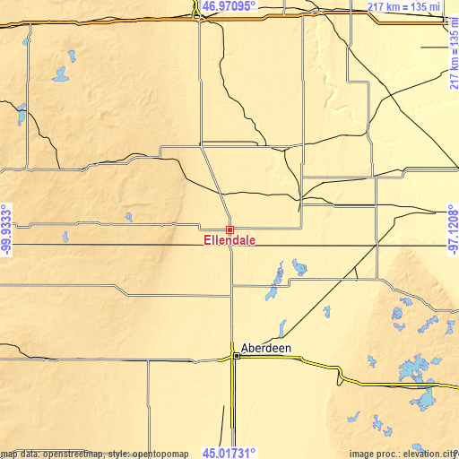 Topographic map of Ellendale