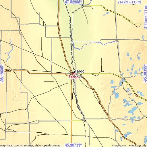 Topographic map of Fargo