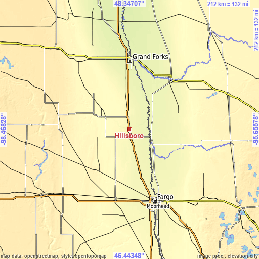 Topographic map of Hillsboro