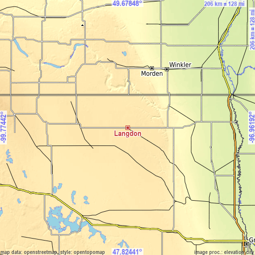 Topographic map of Langdon