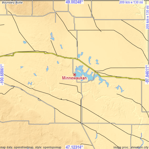 Topographic map of Minnewaukan