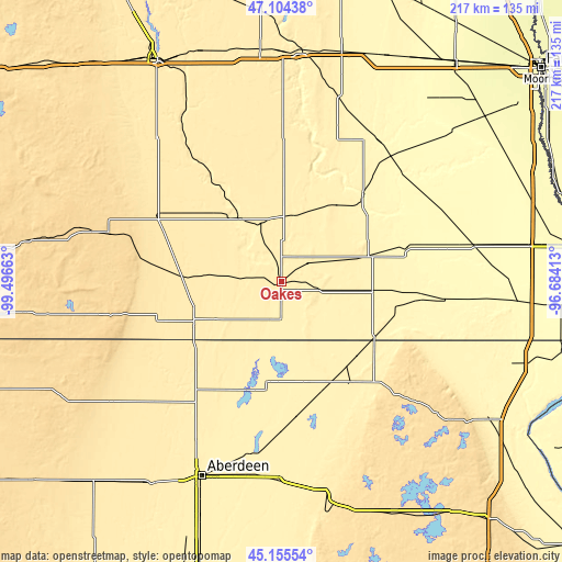 Topographic map of Oakes