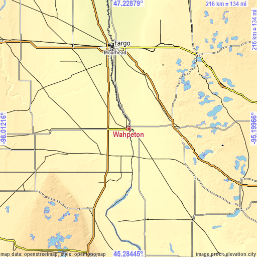 Topographic map of Wahpeton