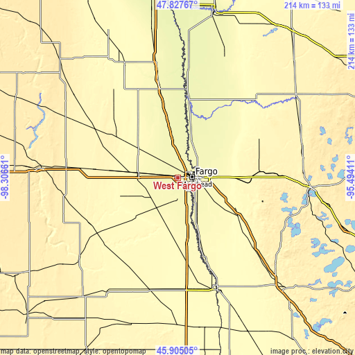 Topographic map of West Fargo