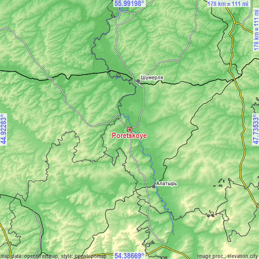 Topographic map of Poretskoye