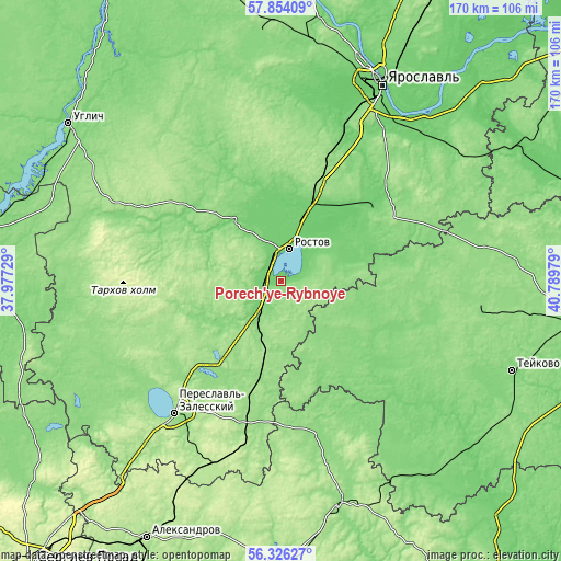 Topographic map of Porech’ye-Rybnoye