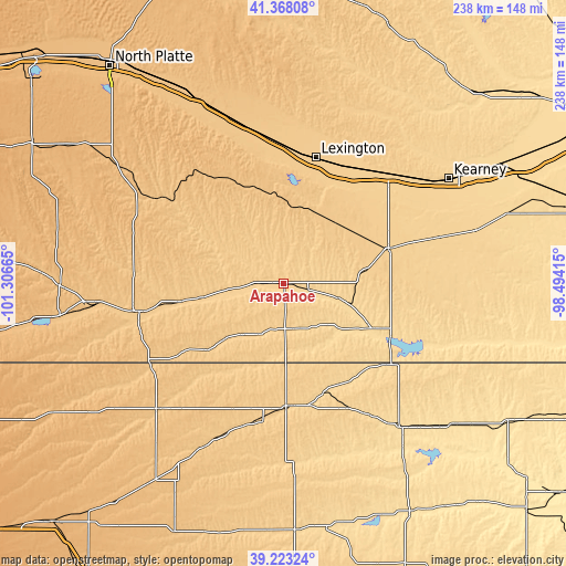 Topographic map of Arapahoe