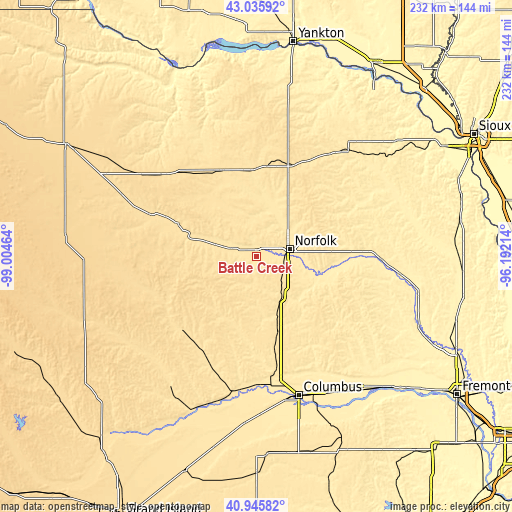 Topographic map of Battle Creek