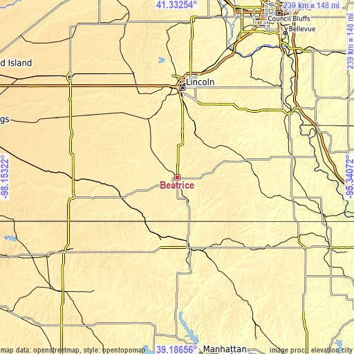 Topographic map of Beatrice