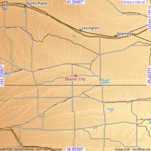 Topographic map of Beaver City