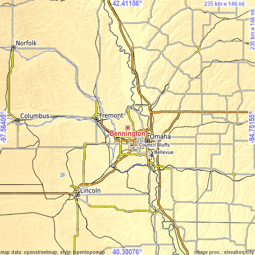 Topographic map of Bennington