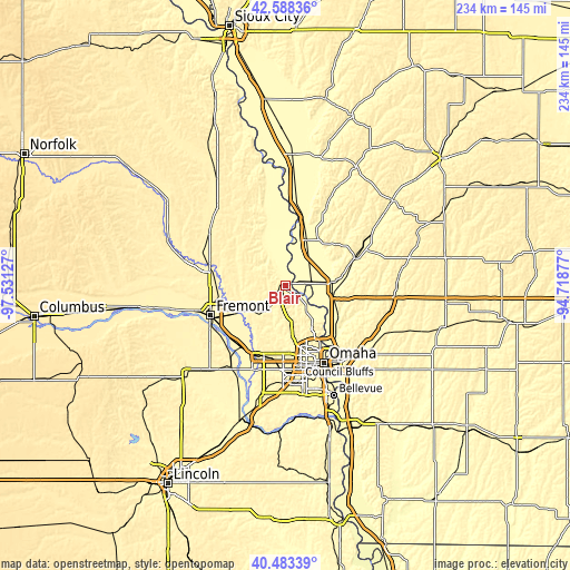Topographic map of Blair
