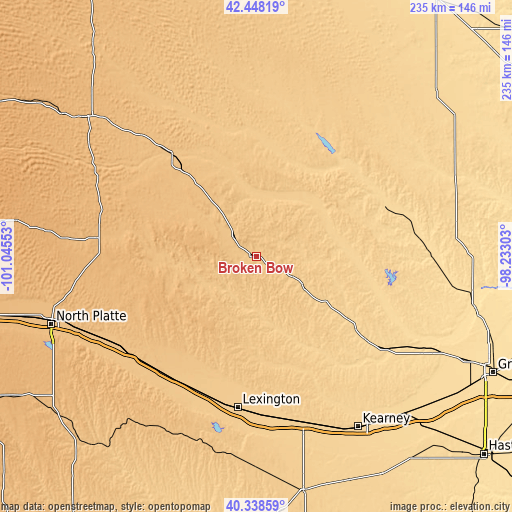 Topographic map of Broken Bow