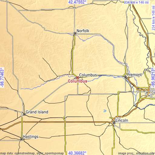 Topographic map of Columbus