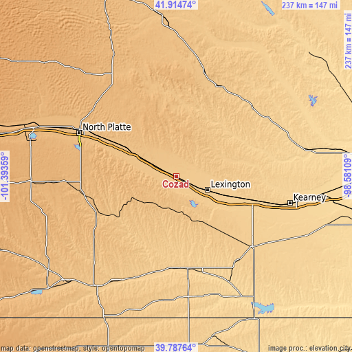 Topographic map of Cozad