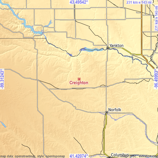 Topographic map of Creighton