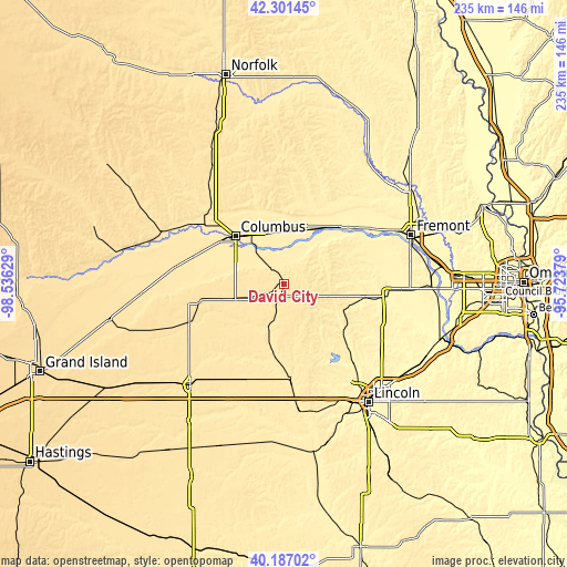 Topographic map of David City