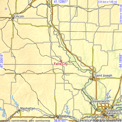 Topographic map of Falls City