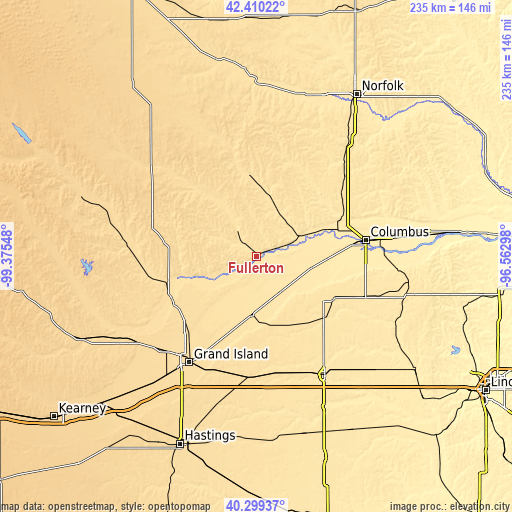 Topographic map of Fullerton