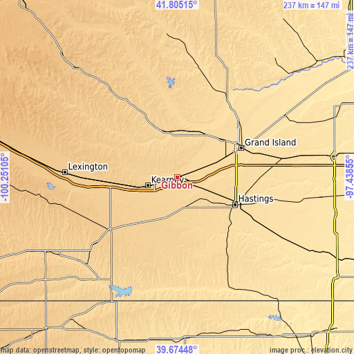 Topographic map of Gibbon