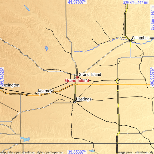 Topographic map of Grand Island