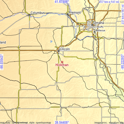 Topographic map of Hickman