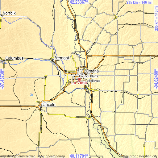 Topographic map of La Vista