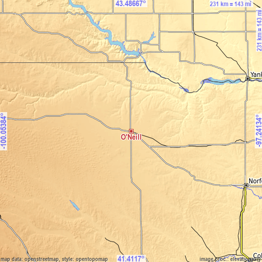 Topographic map of O'Neill