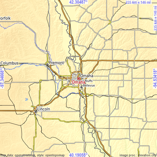 Topographic map of Omaha