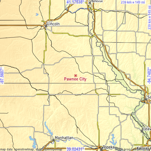 Topographic map of Pawnee City