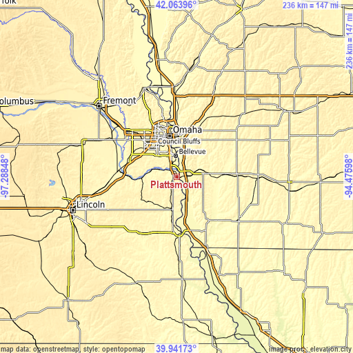 Topographic map of Plattsmouth