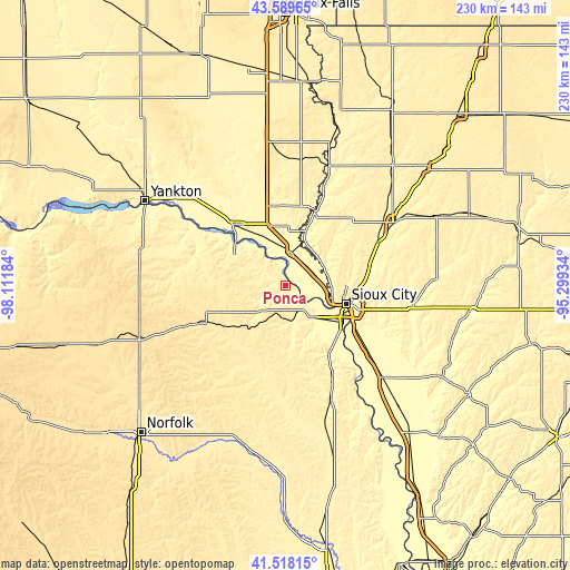 Topographic map of Ponca