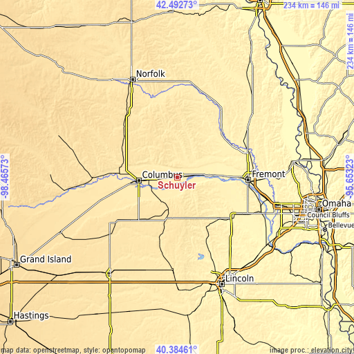 Topographic map of Schuyler