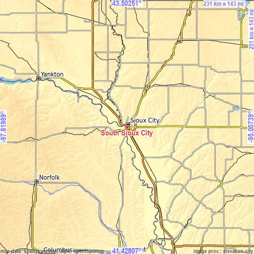 Topographic map of South Sioux City