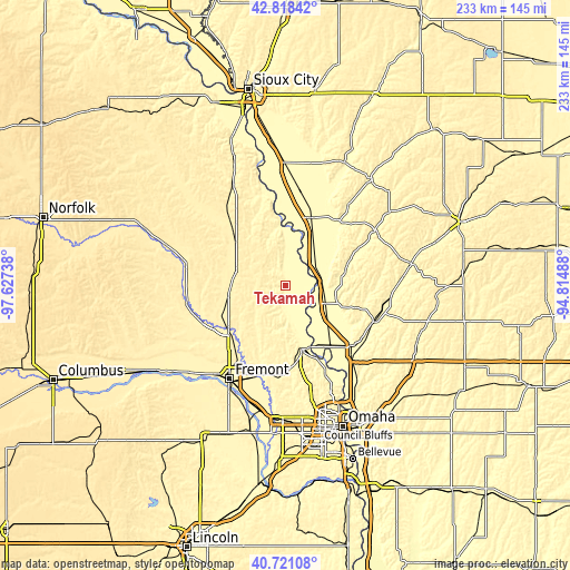 Topographic map of Tekamah