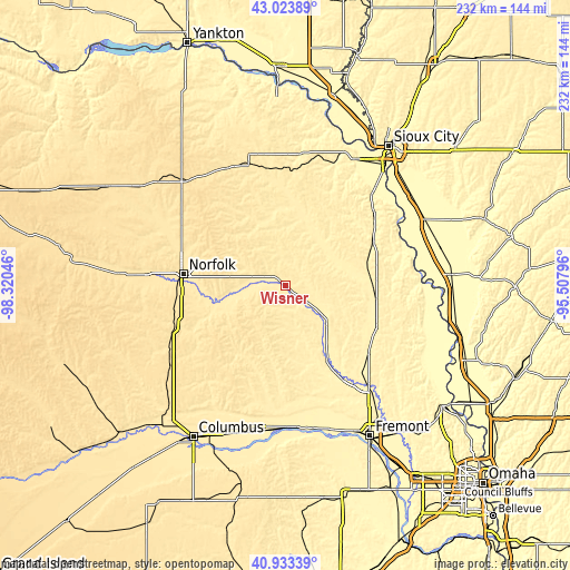 Topographic map of Wisner