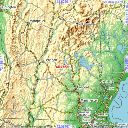 Topographic map of Alexandria