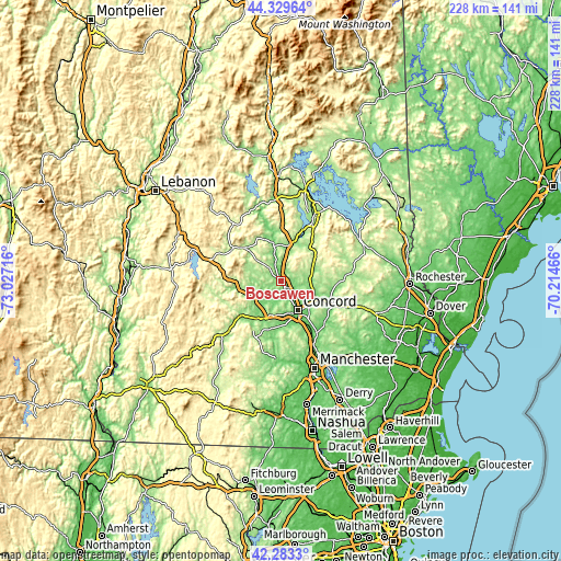 Topographic map of Boscawen