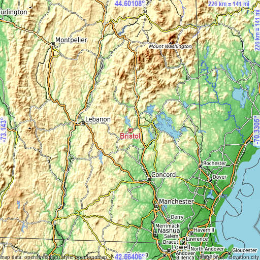 Topographic map of Bristol