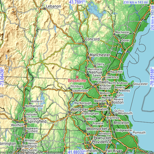 Topographic map of Brookline