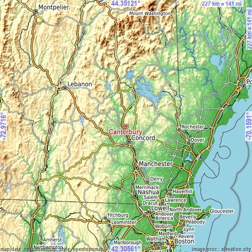 Topographic map of Canterbury