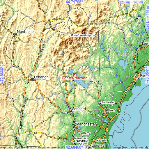 Topographic map of Center Harbor