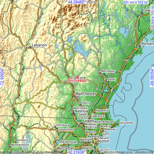 Topographic map of Chichester