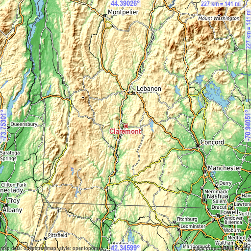 Topographic map of Claremont