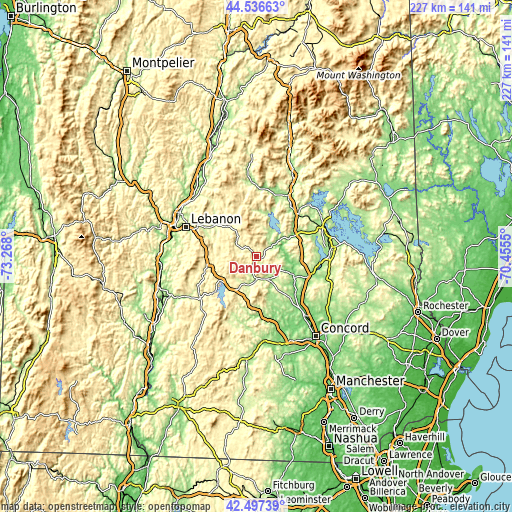 Topographic map of Danbury